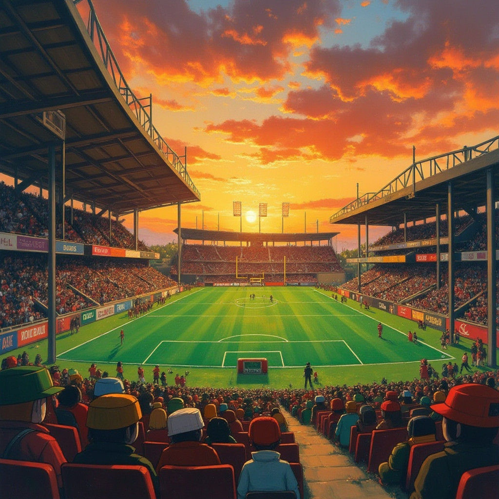 Futuristic Football Stadium at Dusk in Vibrant Colors