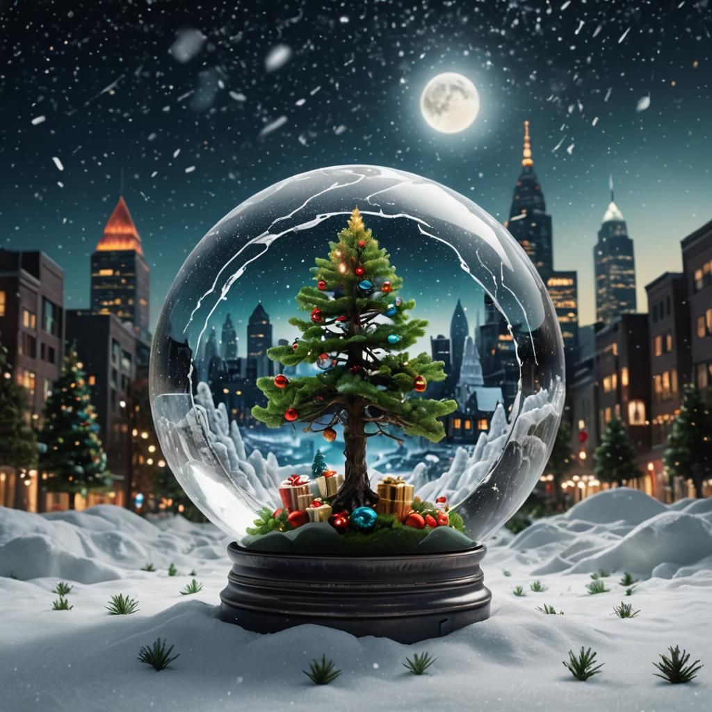 Christmas Tree and Santa in Crystal Sphere