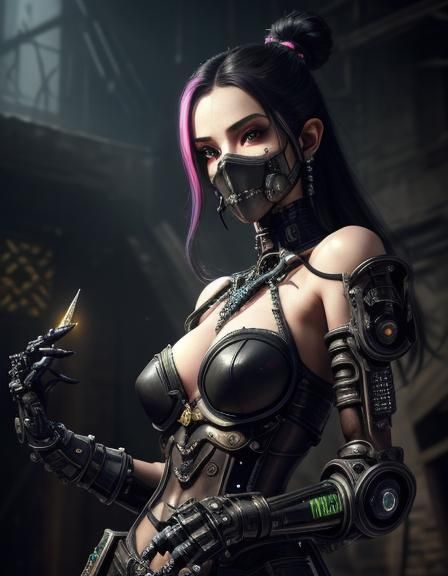 Cybernetic Underhive Bandit Portrait in Dark Fantasy Style