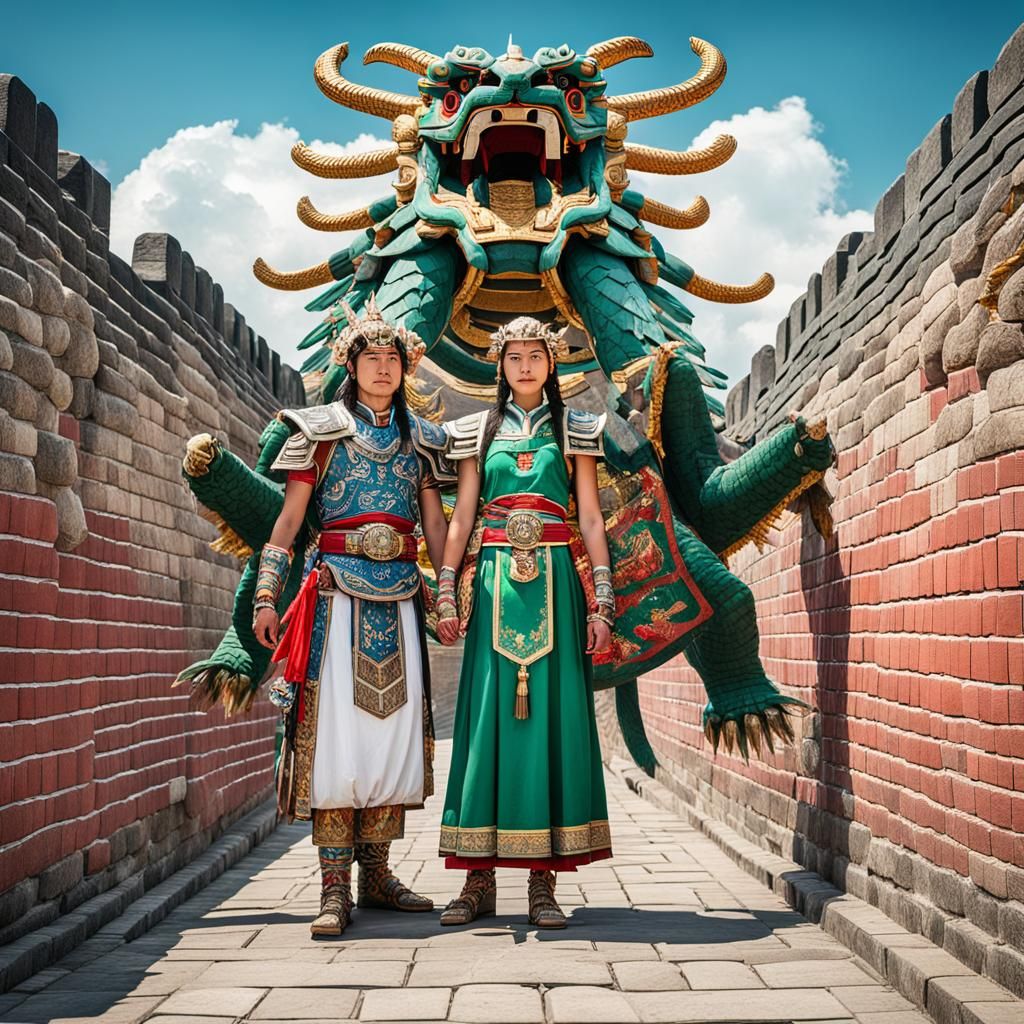 Quetzalcoatl and Freya at the Great Wall