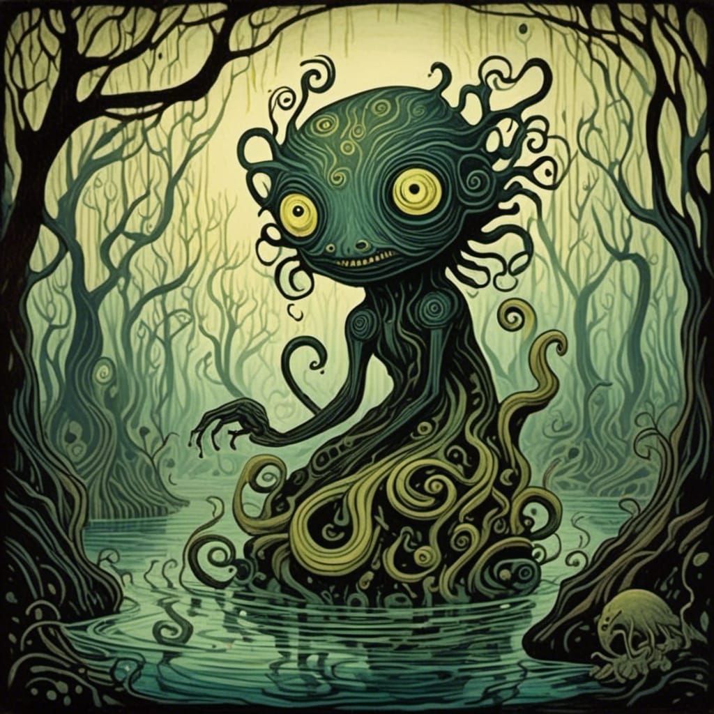 Swamp Monster Woman in Arthur Rackham Style