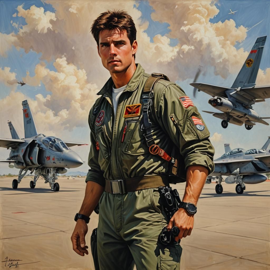 Tom Cruise as Maverick: Oil Painting Portrait