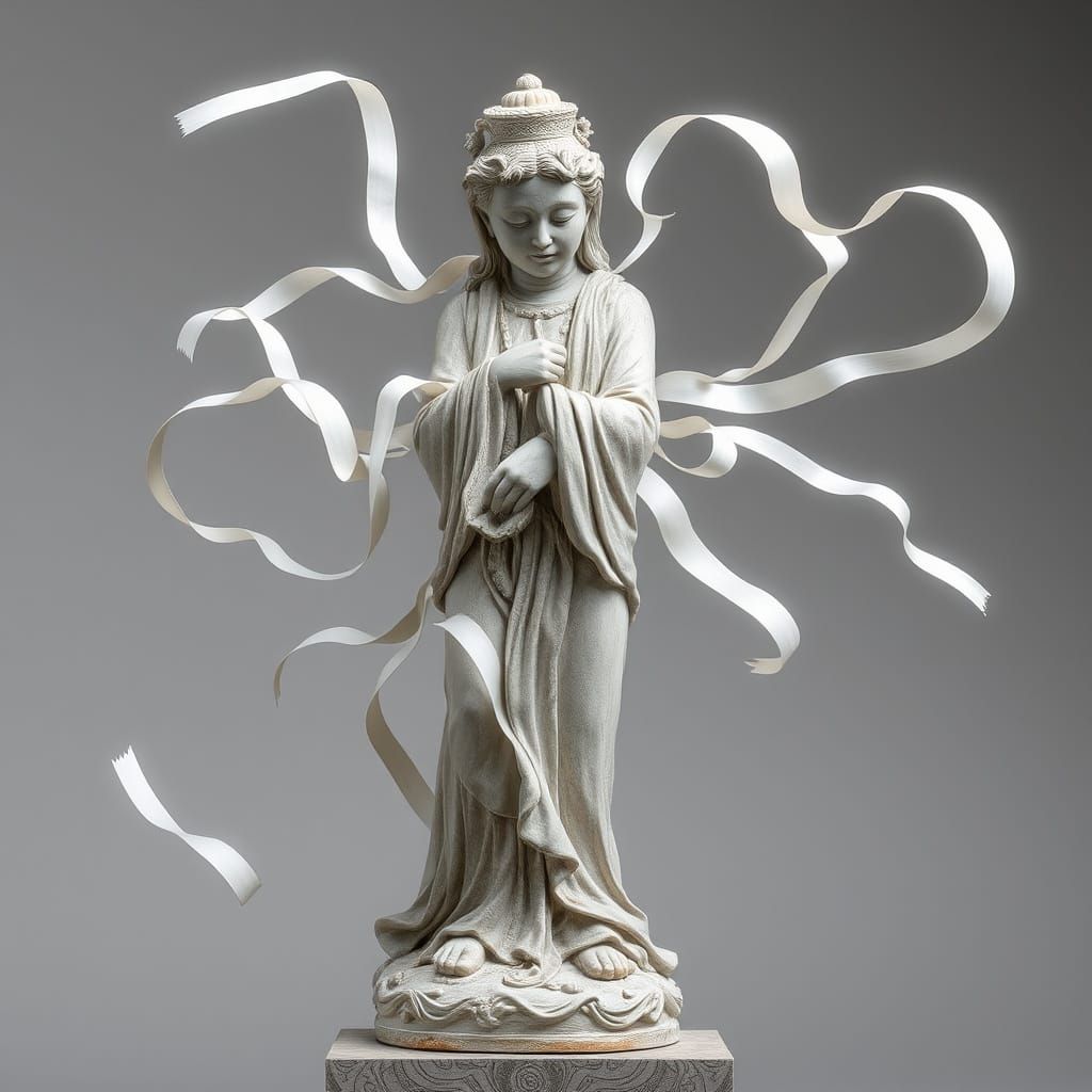 Traditional Statue Unravels into Whirling Ribbons