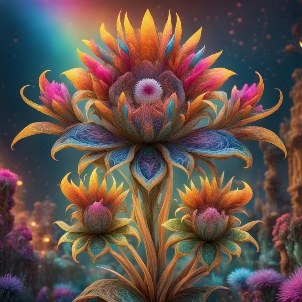 Mystic Desert Wonderland: Magical Neon Flowers