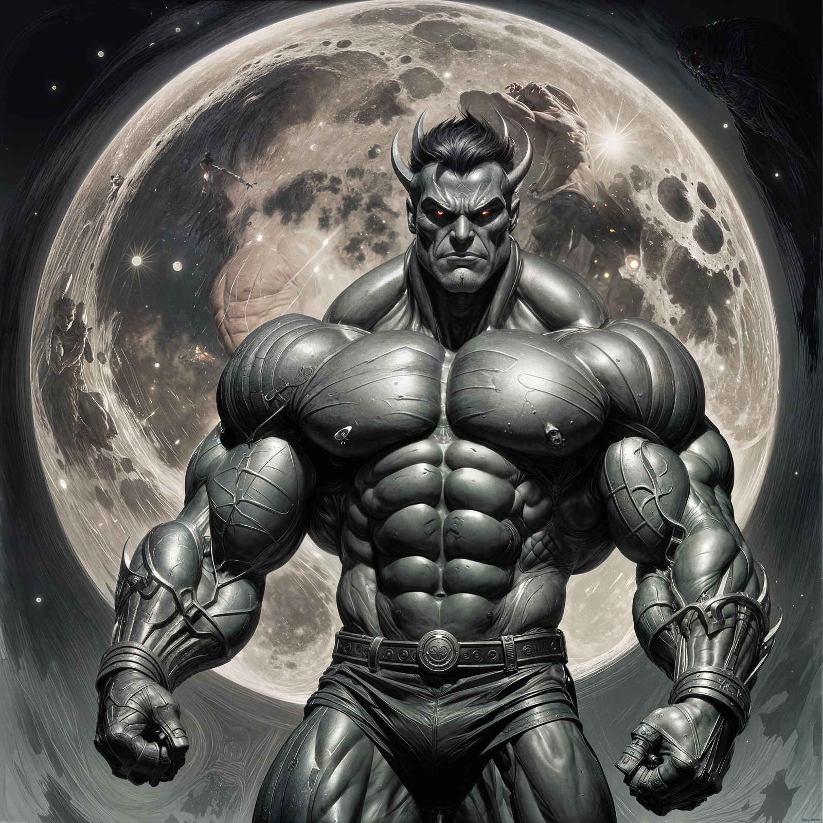 Sinister Moon Bodybuilder by Greg Rutkowski