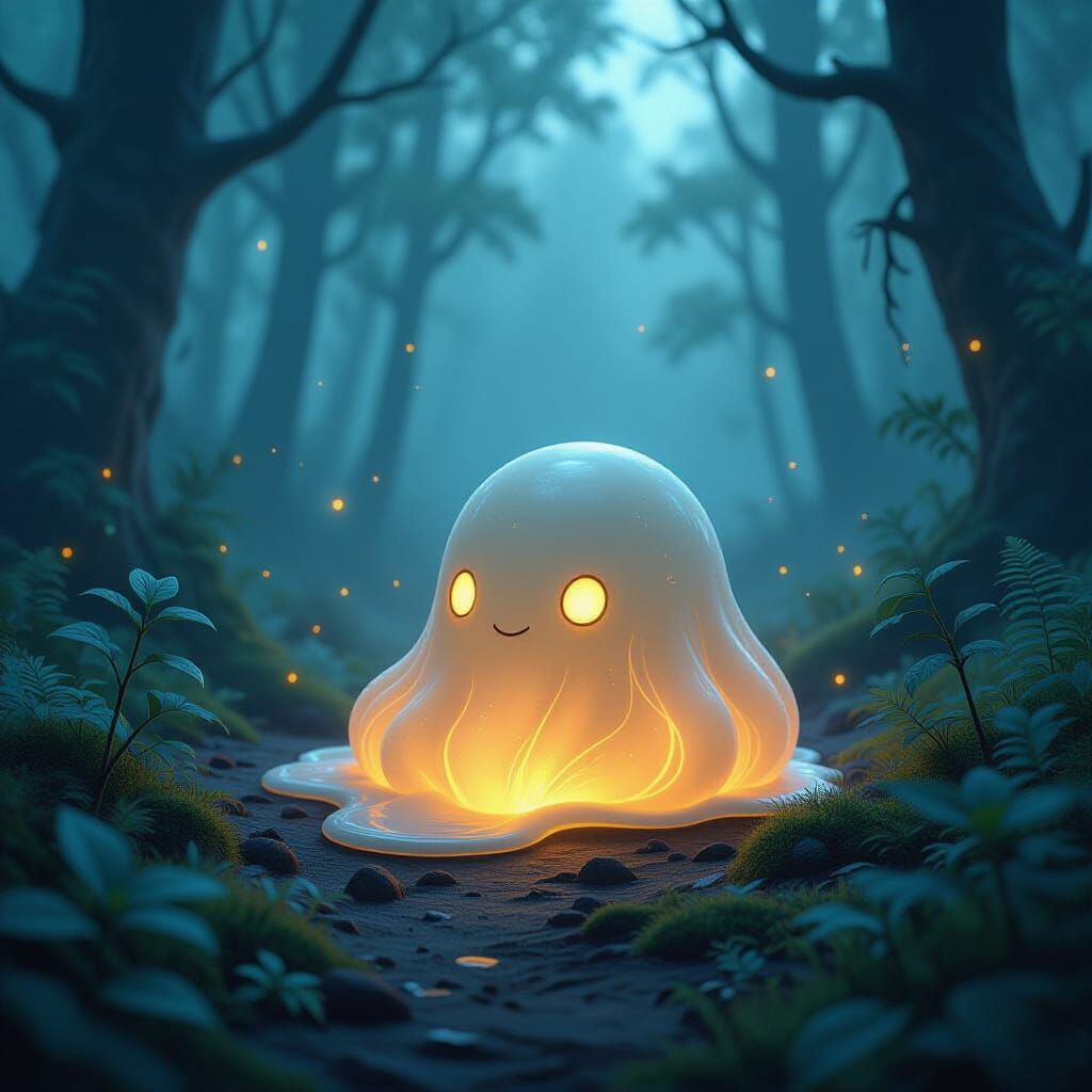 Bioluminescent Slime in Misty Alien Forest - Art Nouveau Sty...