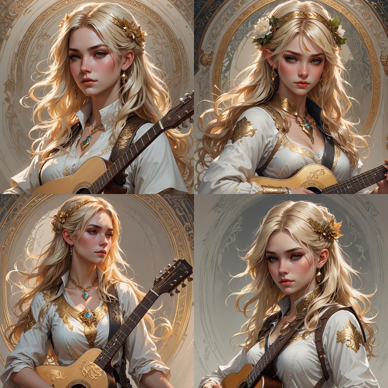 Fantasy Bard Girl Portrait by Rutkowski, Artgerm, and Mucha