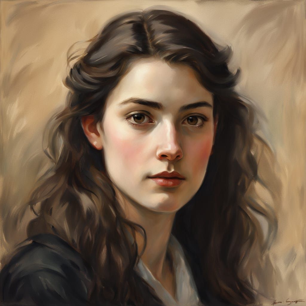 Realistic Portrait Painting of a Young Woman