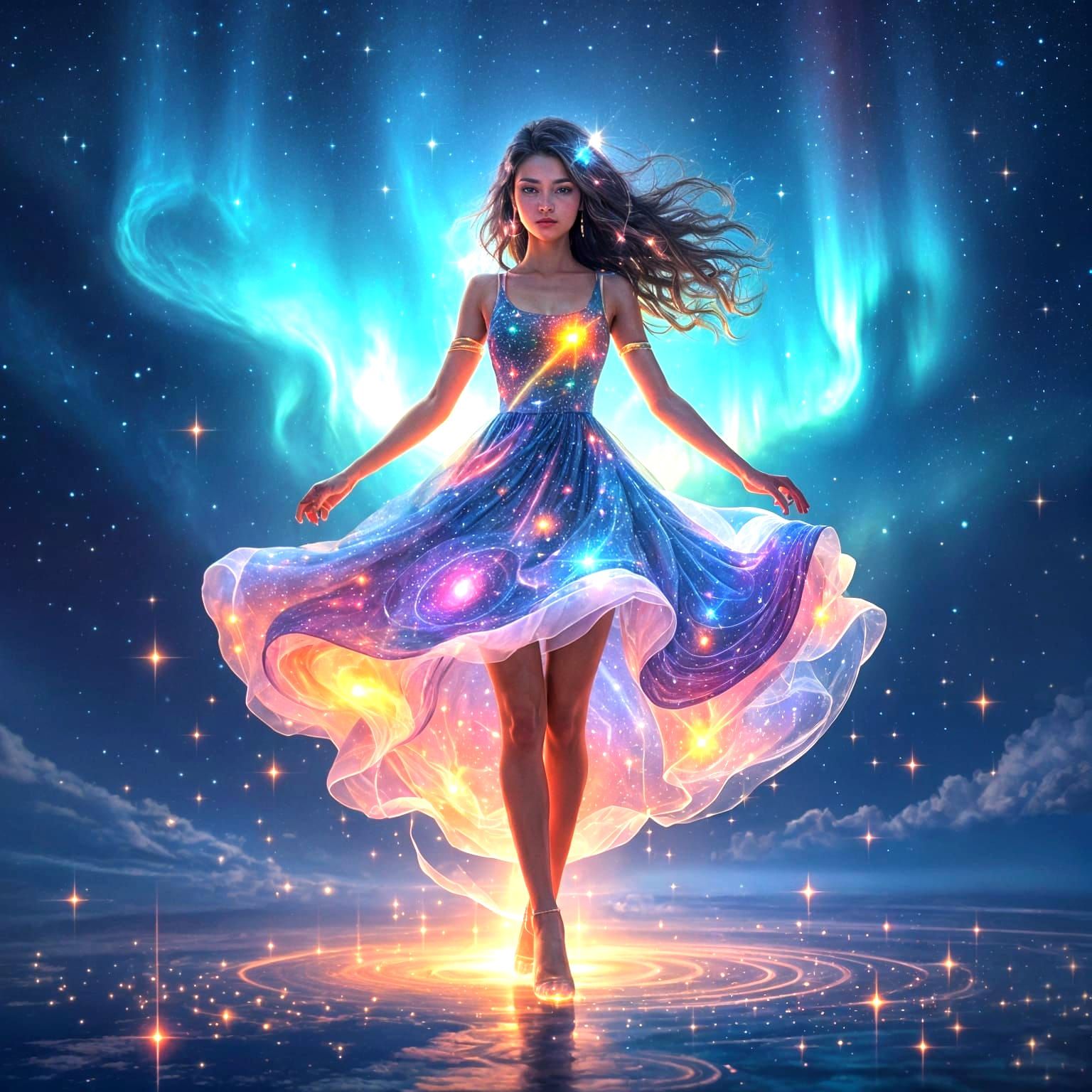 Cosmic Girl Dancing Among the Stars