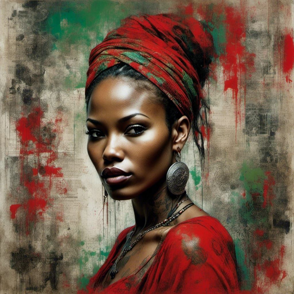 Beautiful Kenya Woman Portrait in Grunge Style
