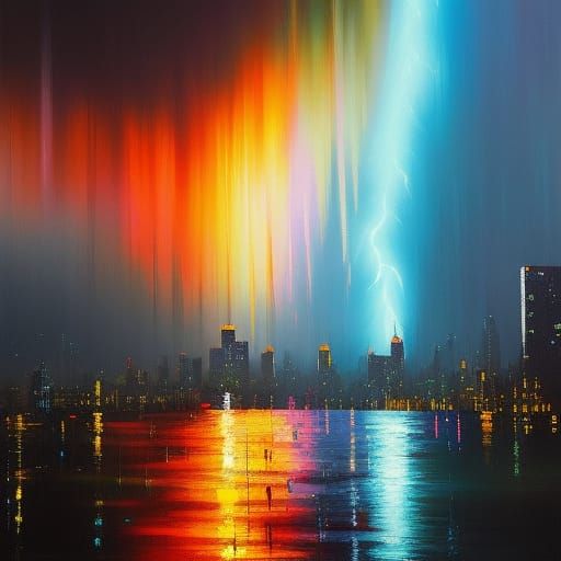 Thunderstorm Over New York City: Expressionist Painting