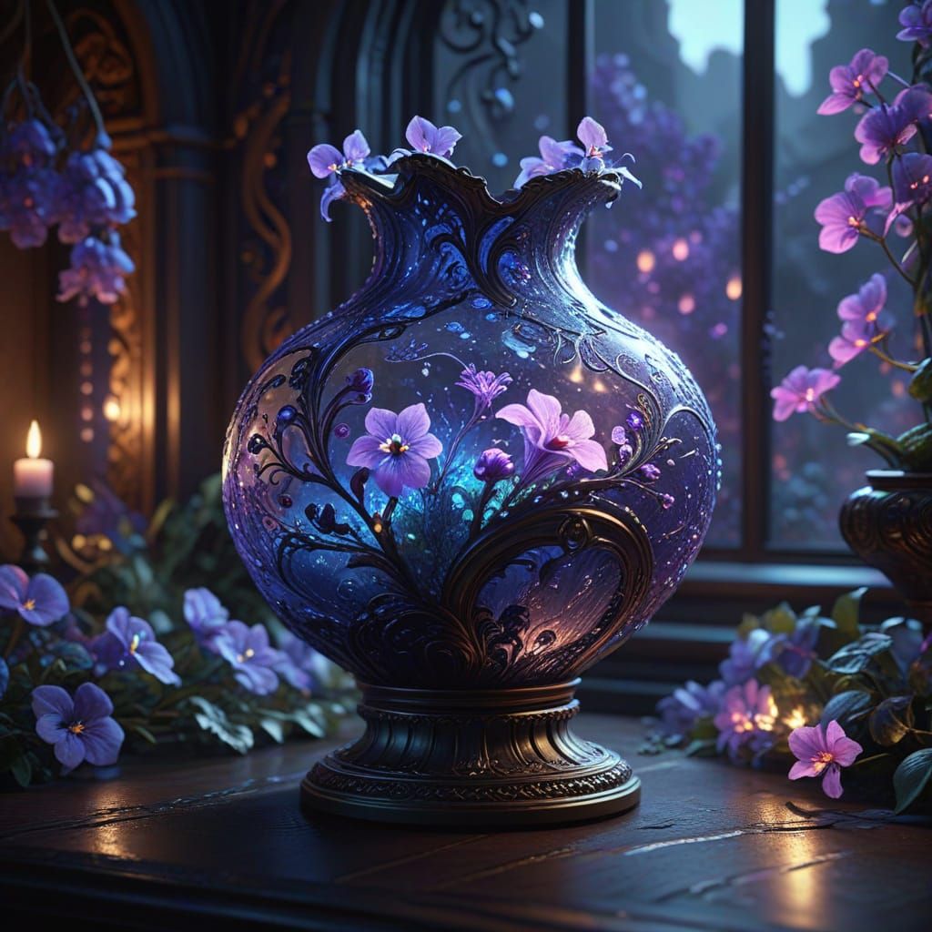 Ethereal Glass Vessel in a Mystical Realm