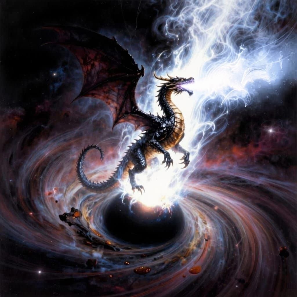 Massive Dragon Pierces Black Hole, Breathes White Fire Upwar...