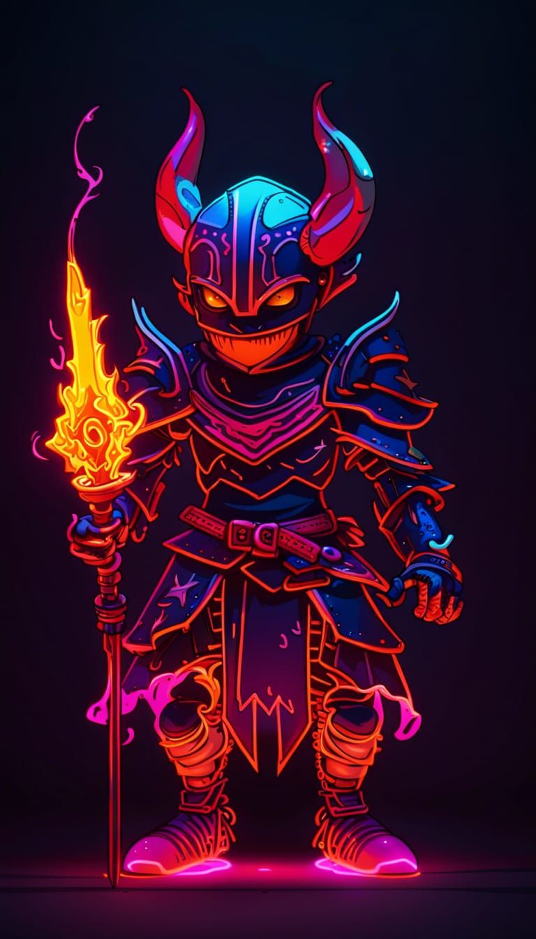 Medieval Devil Knight in Cyberpunk Style