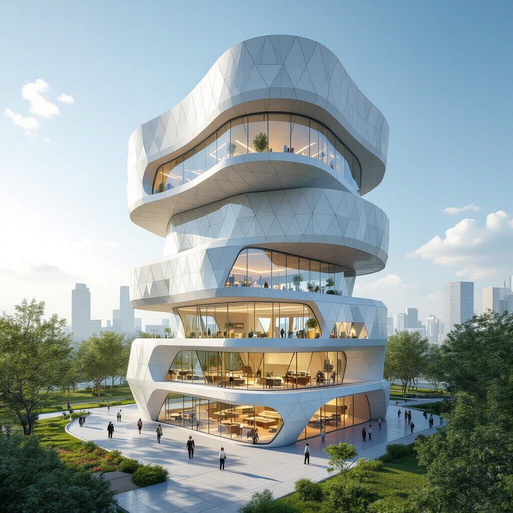 Futuristic Organic Office Complex in Sunny Urban Setting