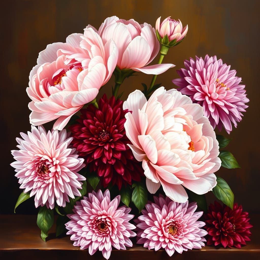 Classical Still Life of Peonies and Chrysanthemums