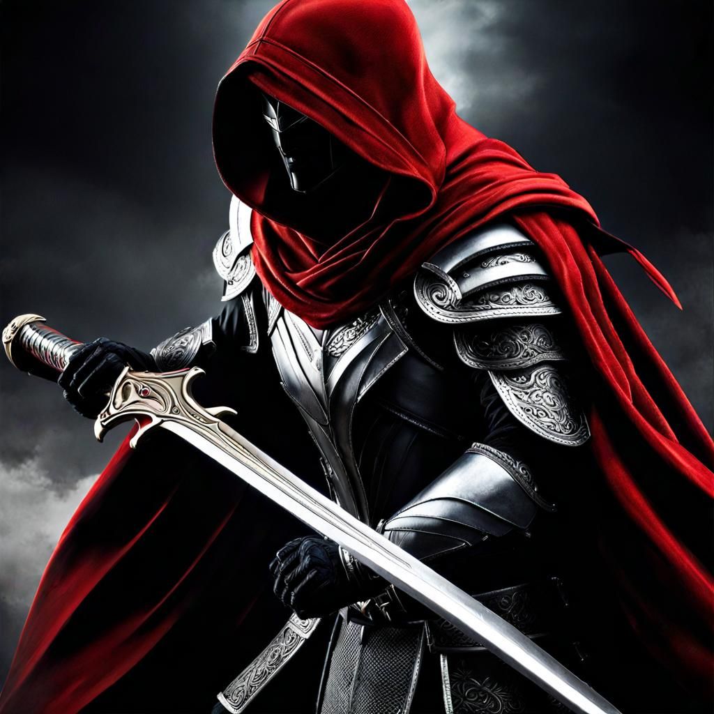 Fierce Assassin Wielding a Blood Red Sword