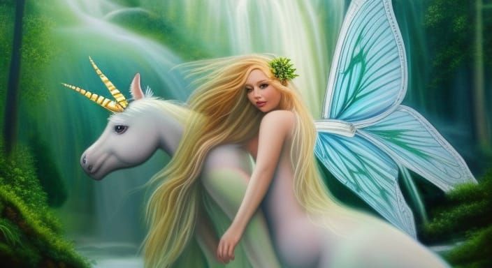Fairy and Unicorn in a Naturalistic Pastel Dreamscape