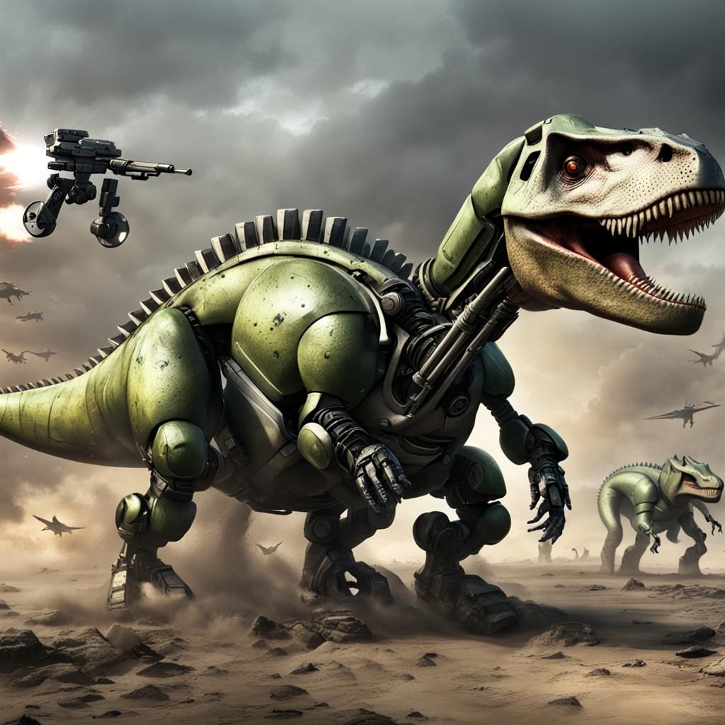 Robotic Dinosaurs Clash on Battlefield in HD
