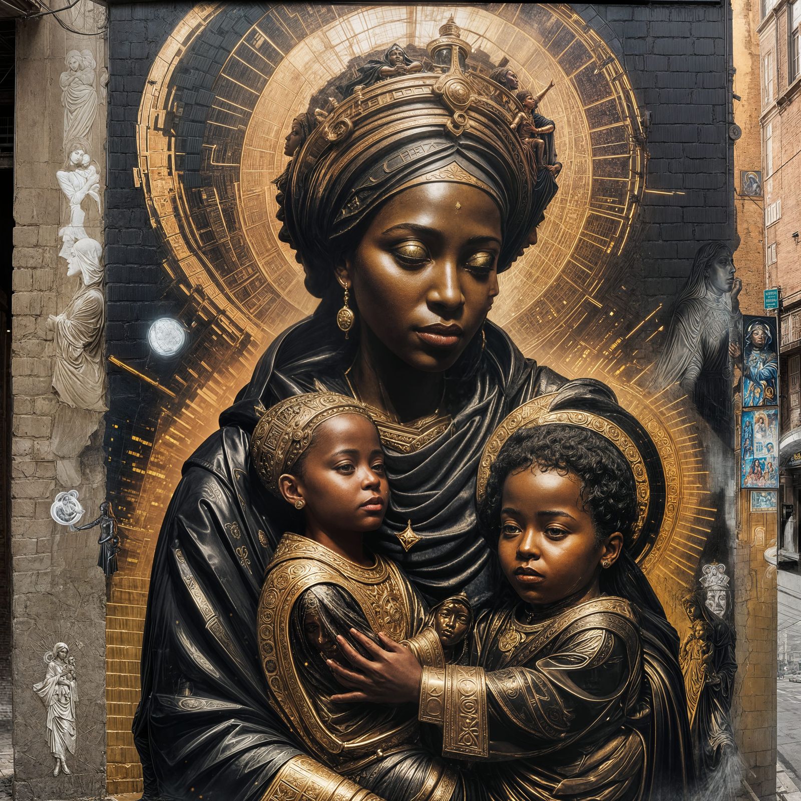 Black Madonna and Child Concept Art in Renaissance Style