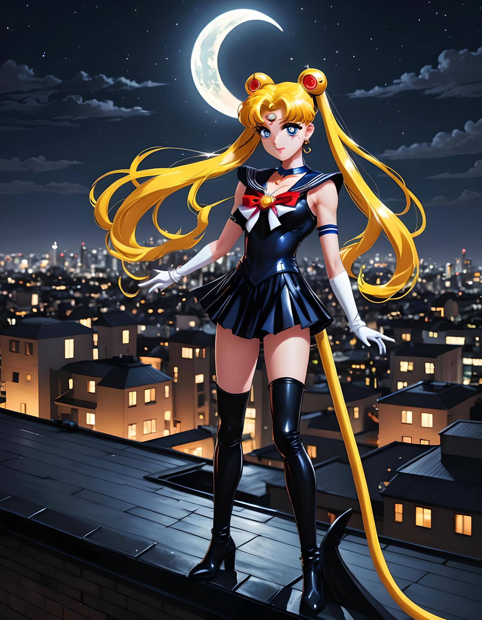 Sailor Moon in Black Latex, Anime Style
