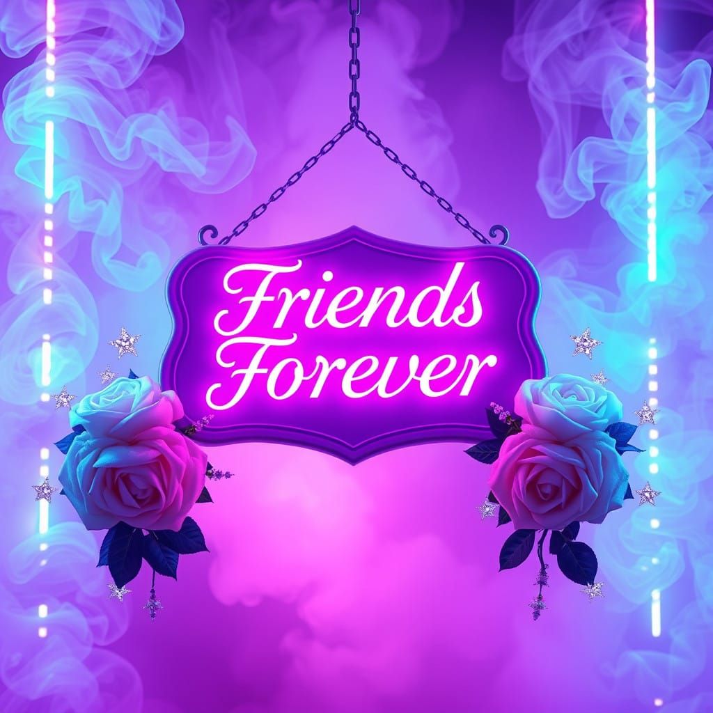 Whimsical Friends Forever Sign in Vibrant Neon Lights and De...