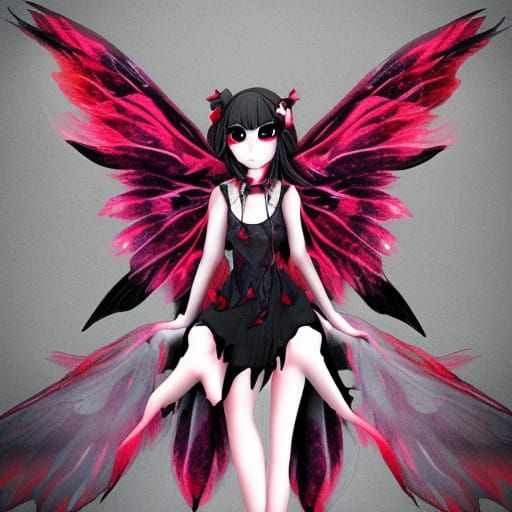 Blood Moon Fairy Wings in Dark Goth Anime Style