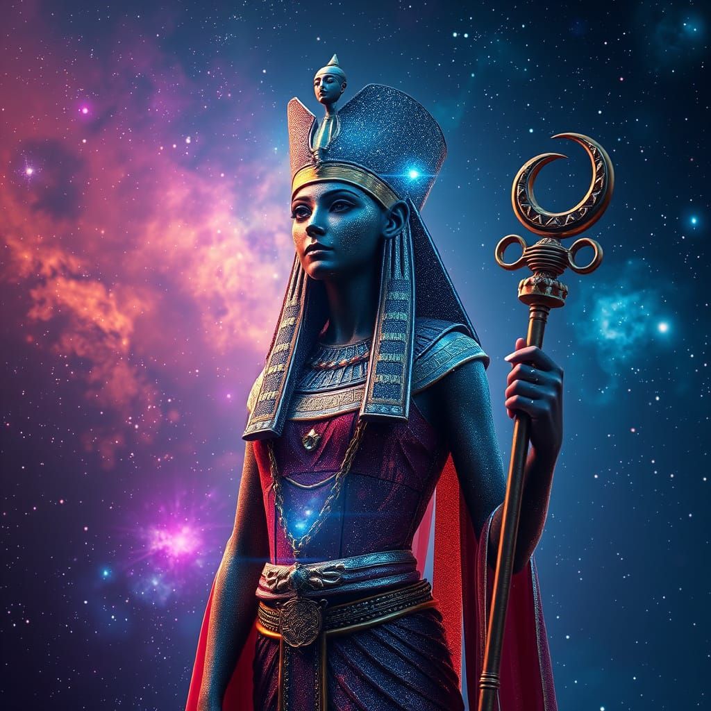 Nebula Goddess with Crescent Moon Staff