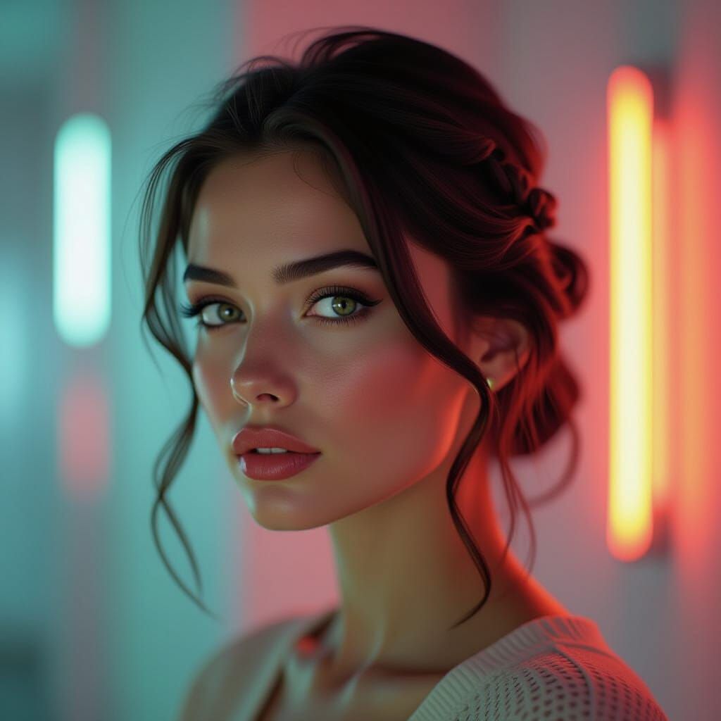 Dramatic Portrait of a Woman in Hyperrealism Style