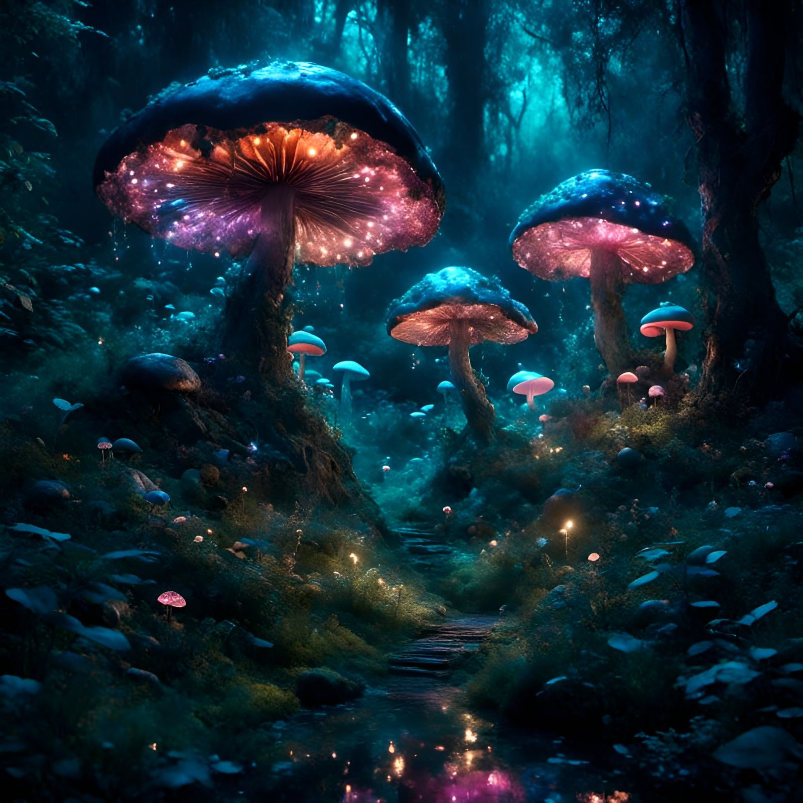 Bioluminescent Mushroom Forest in a Dreamy Fairytale