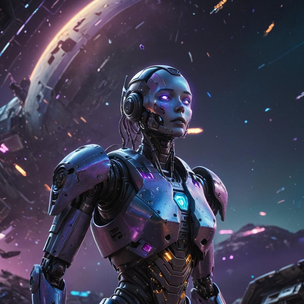 Lonely Robot Emerges from Spaceship in Space