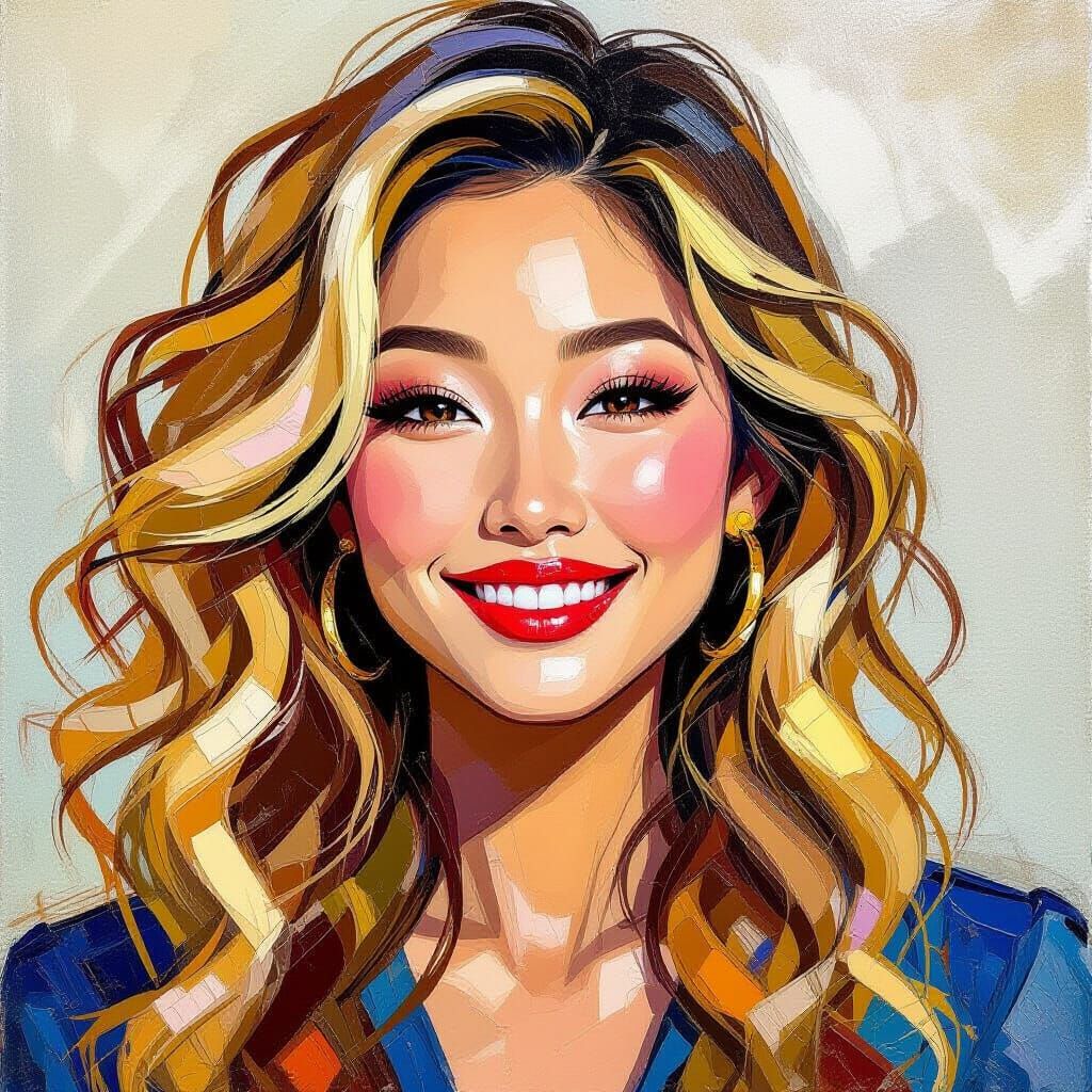 Proud Asian Woman Portrait in Thick Textured Paint