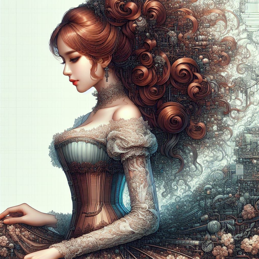 Chibi Woman in Corset, Digital Matte Painting