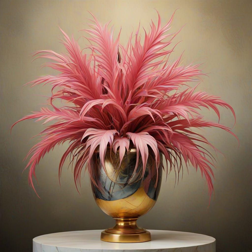 Surreal Pink Plant in Art Deco Vase, Bosch Inspired