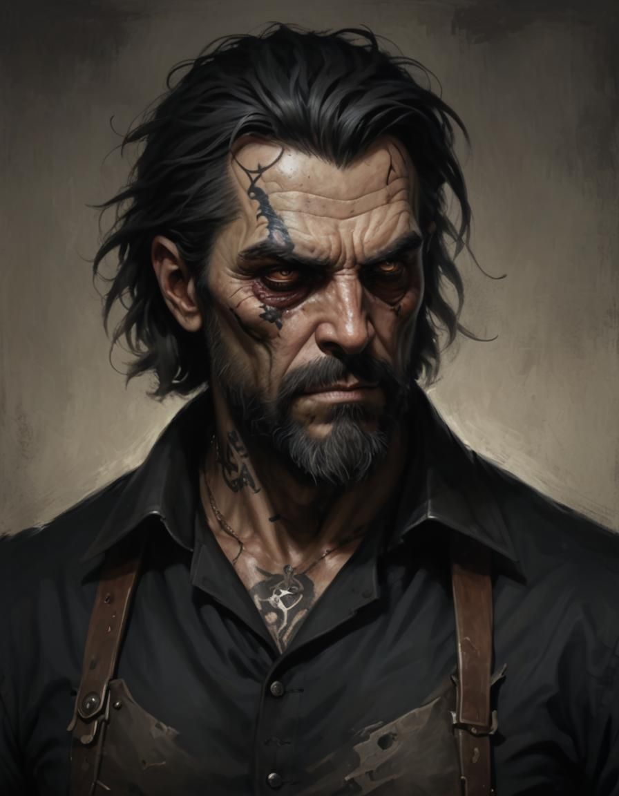 Victorian Dark Fantasy Portrait of a Grizzled Barkeep