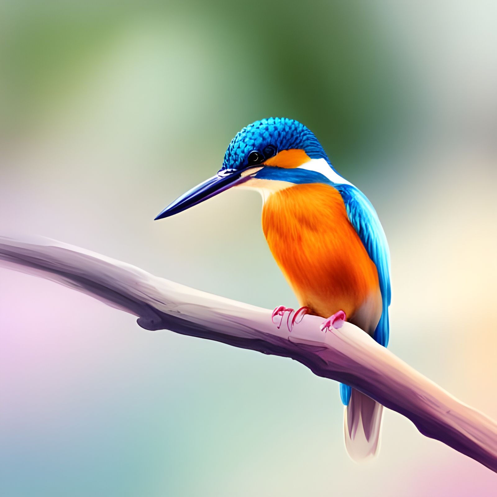 Kingfisher Bird Photorealistic Illustration in Spring Colors