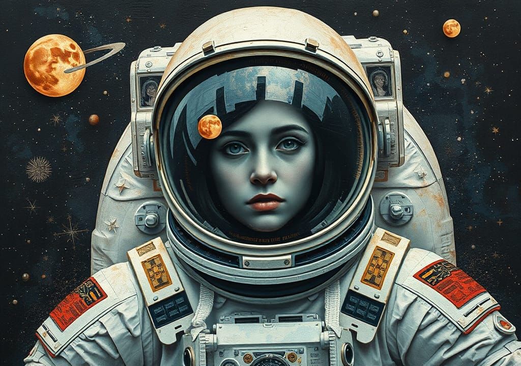 Surreal Astronaut in Paper Collage Style