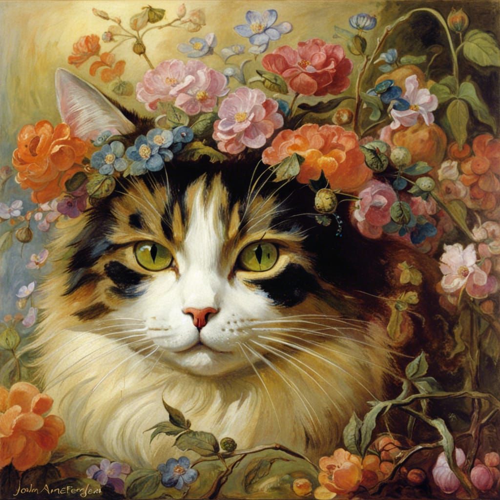 Dreamlike Cat Illustration in Victorian Fairy Style