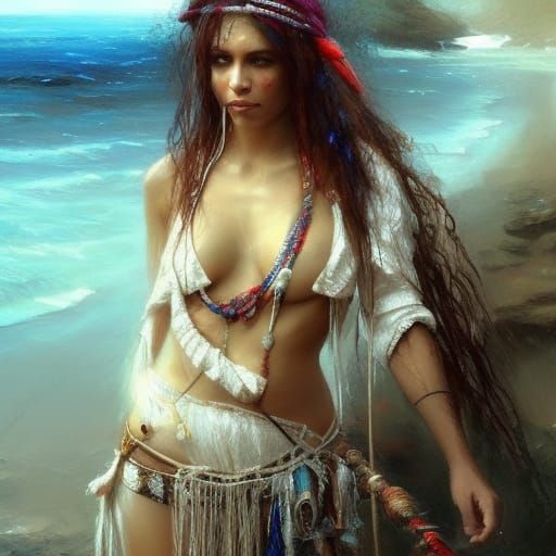 Beautiful Pirate Woman in Dark Fantasy Style