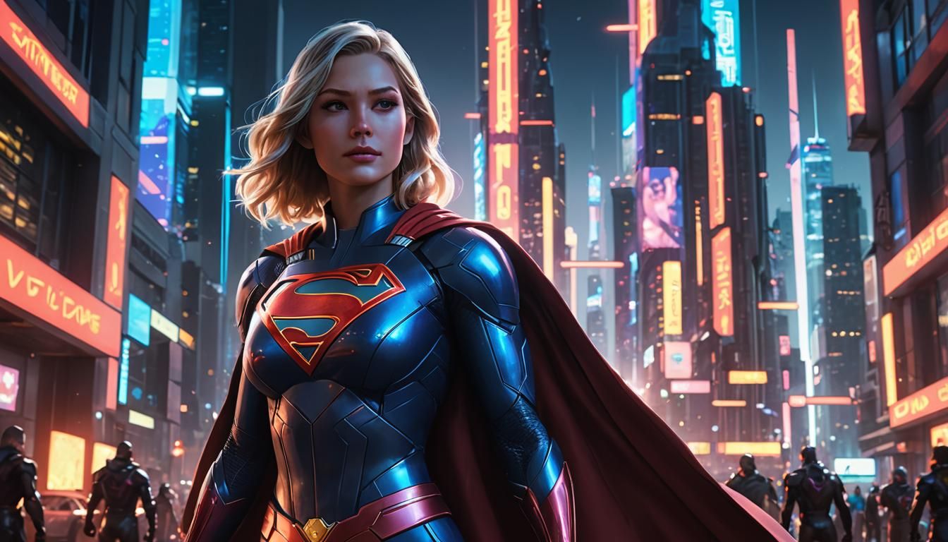 Supergirl in Futuristic Cityscape: Anime Concept Art