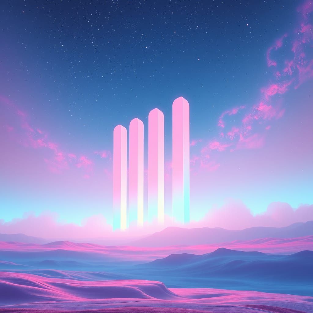 Ethereal Cosmic Columns in Soft Pink and Blue