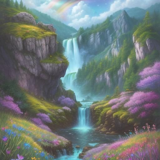 Rainbow Dragon in Whimsical Fantasy Oil Painting