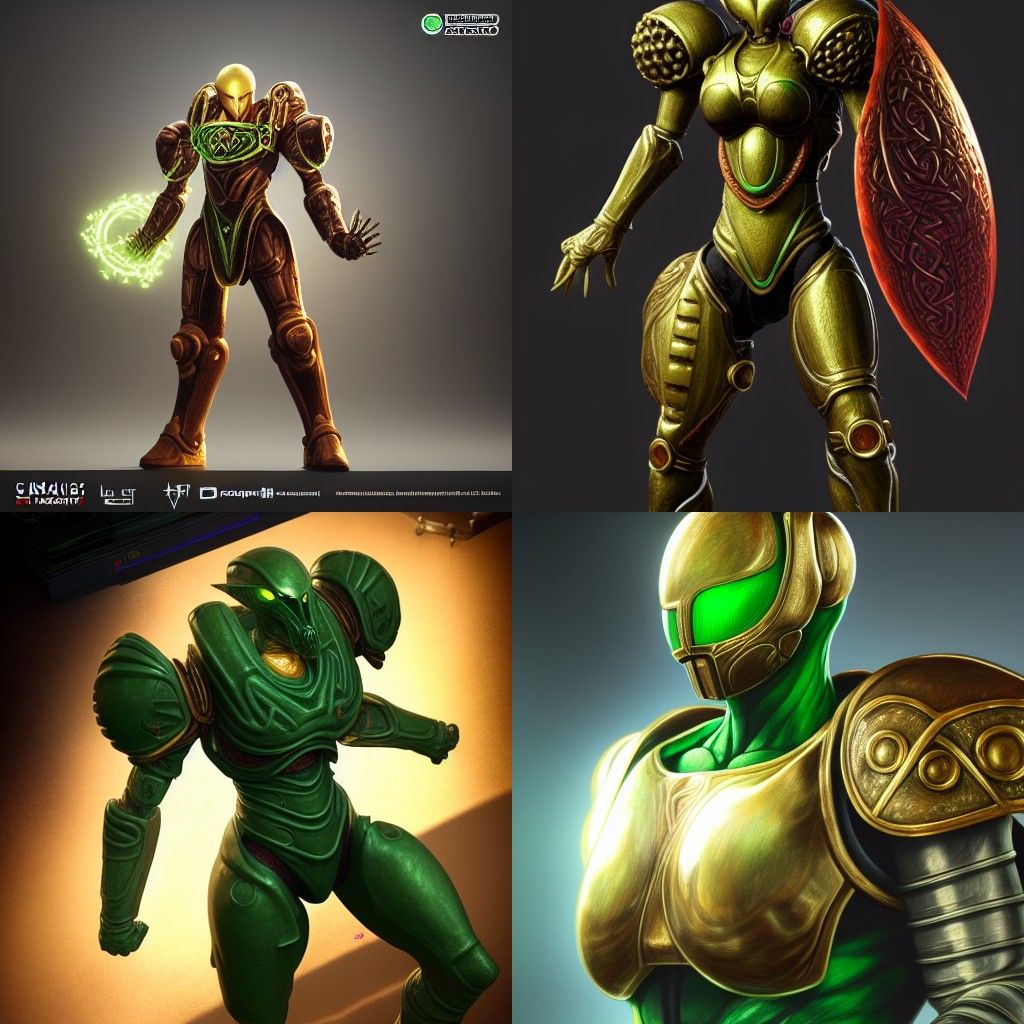 Celtic Knight Spawn Samus Aran Portrait in Biopunk Style