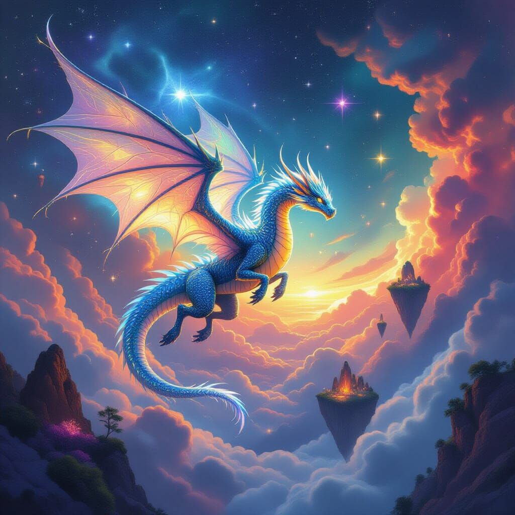 Bioluminescent Dragon Soaring Through Alien Nebula