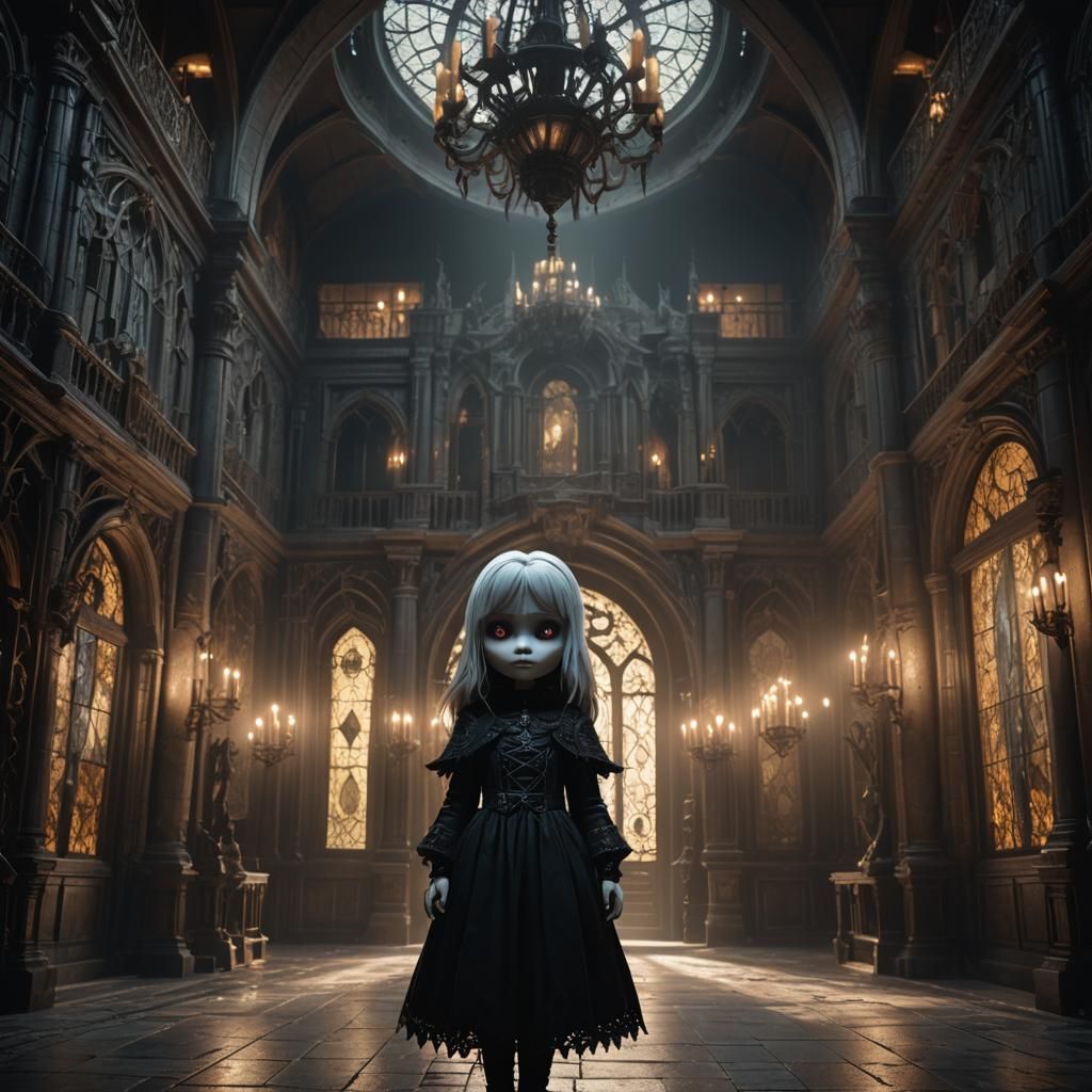 Chibi Ghost Girl in Haunted Mansion, Dark Fantasy