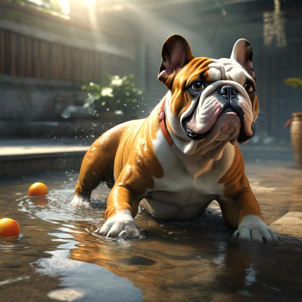 Funny Bulldog Underwater Fart Bubbles in Swimming Pool