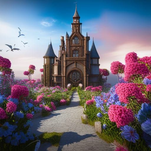 Fantasy Castle Atop a Flower: Detailed Matte Painting