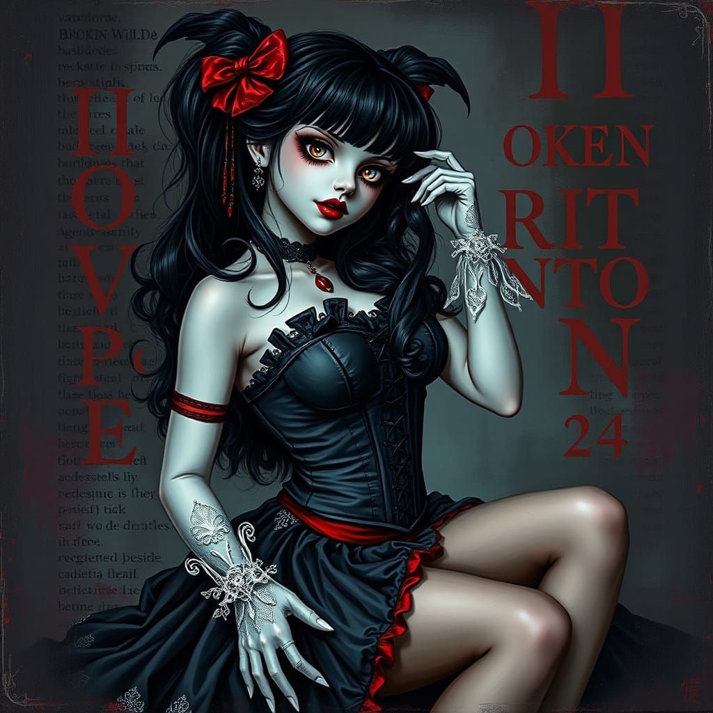Ethereal Vampire Pinup in Grunge Gothic Style