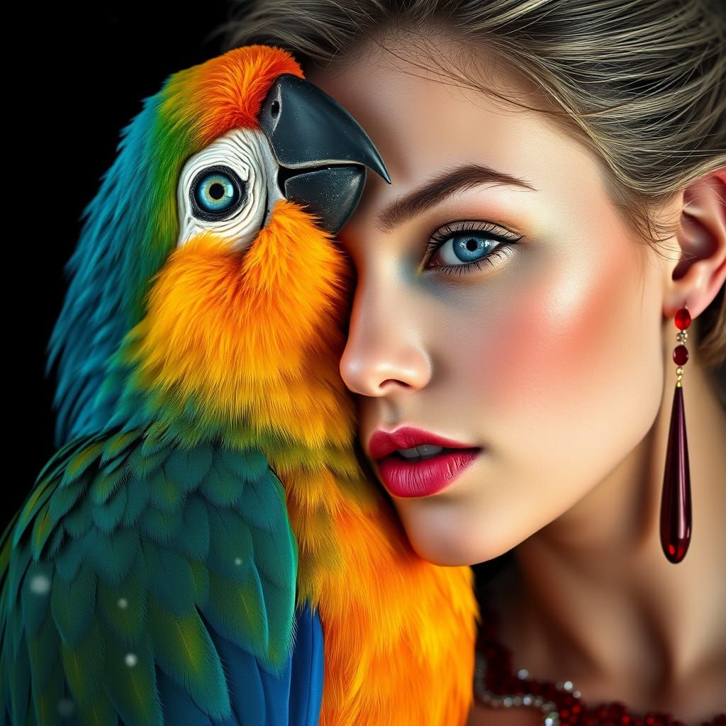 Woman With Rainbow Bird Portrait in 8k Concept Art