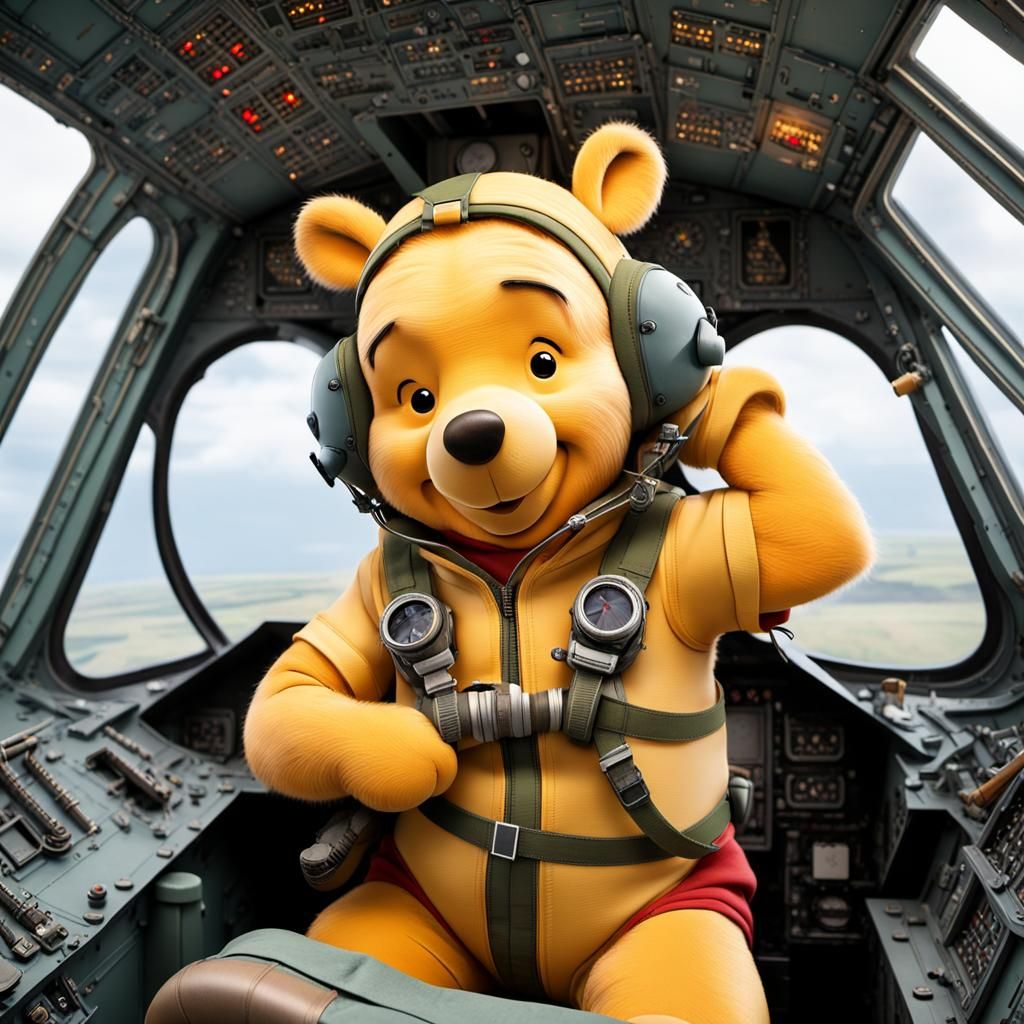 Winnie the Pooh: Fighter Pilot in Cockpit